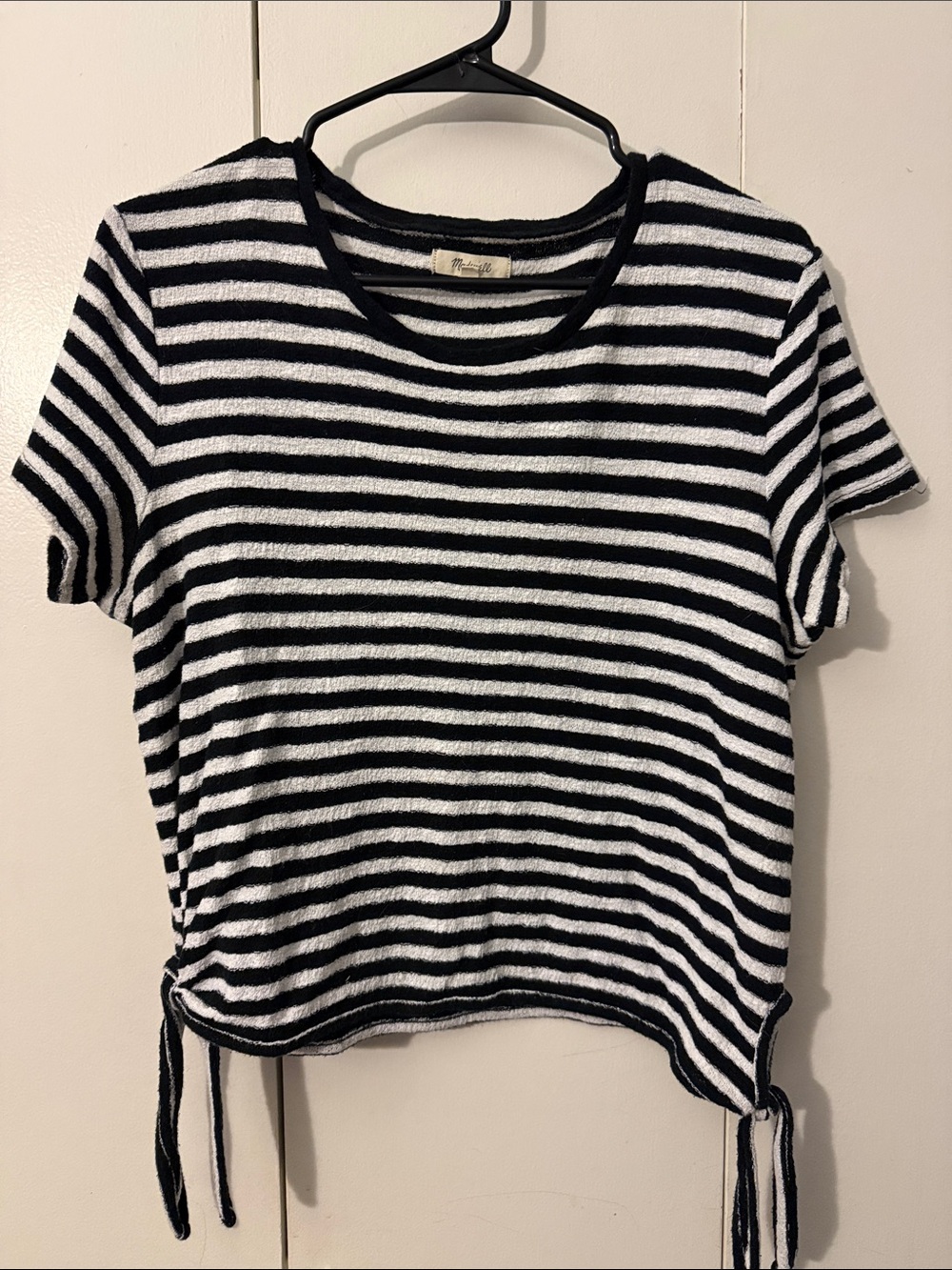 Madewell Black & White Striped Short Sleeve Tie-Hem Top